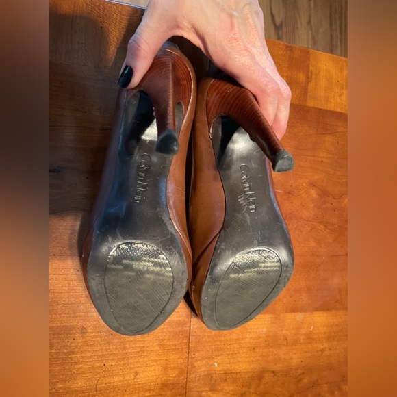 Calvin Klien Brown Platform Leather Round Toe Heels 6.5M - Picture 5 of 6